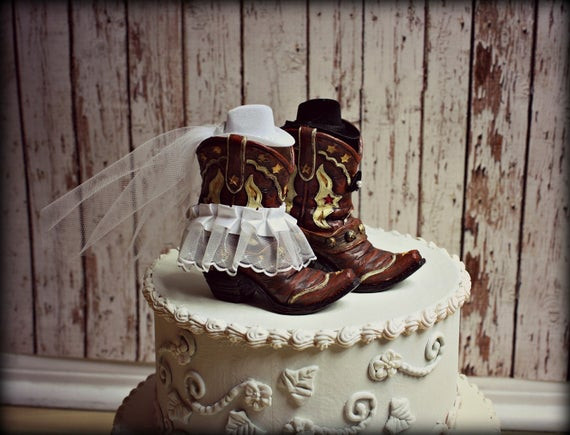 Cowboy Themed Wedding
 Cowboy Boots Wedding Cake Topper Western by MorganTheCreator