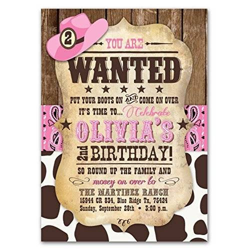 Cowgirl Birthday Party Invitations
 Amazon Customizable Cowgirl Pink Bandana and Cowprint