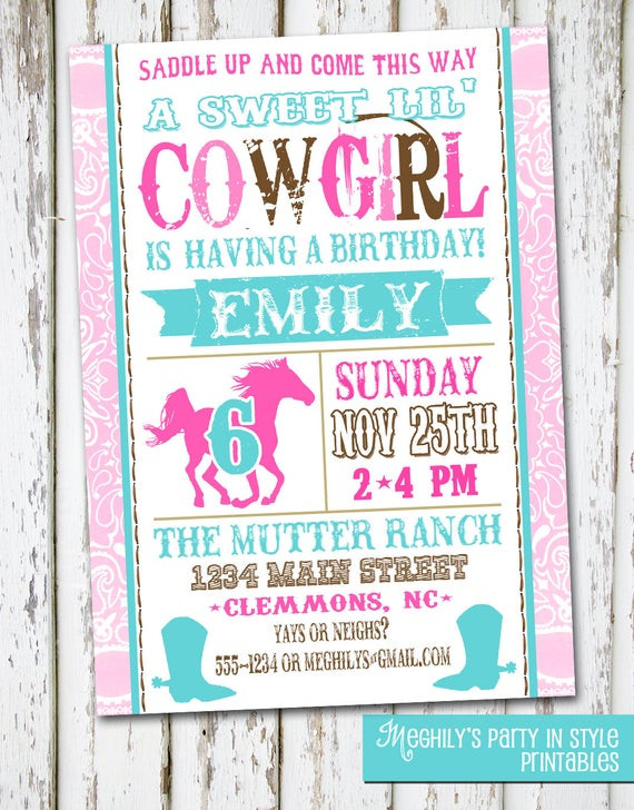 Cowgirl Birthday Party Invitations
 Western Cowgirl Birthday Invitation