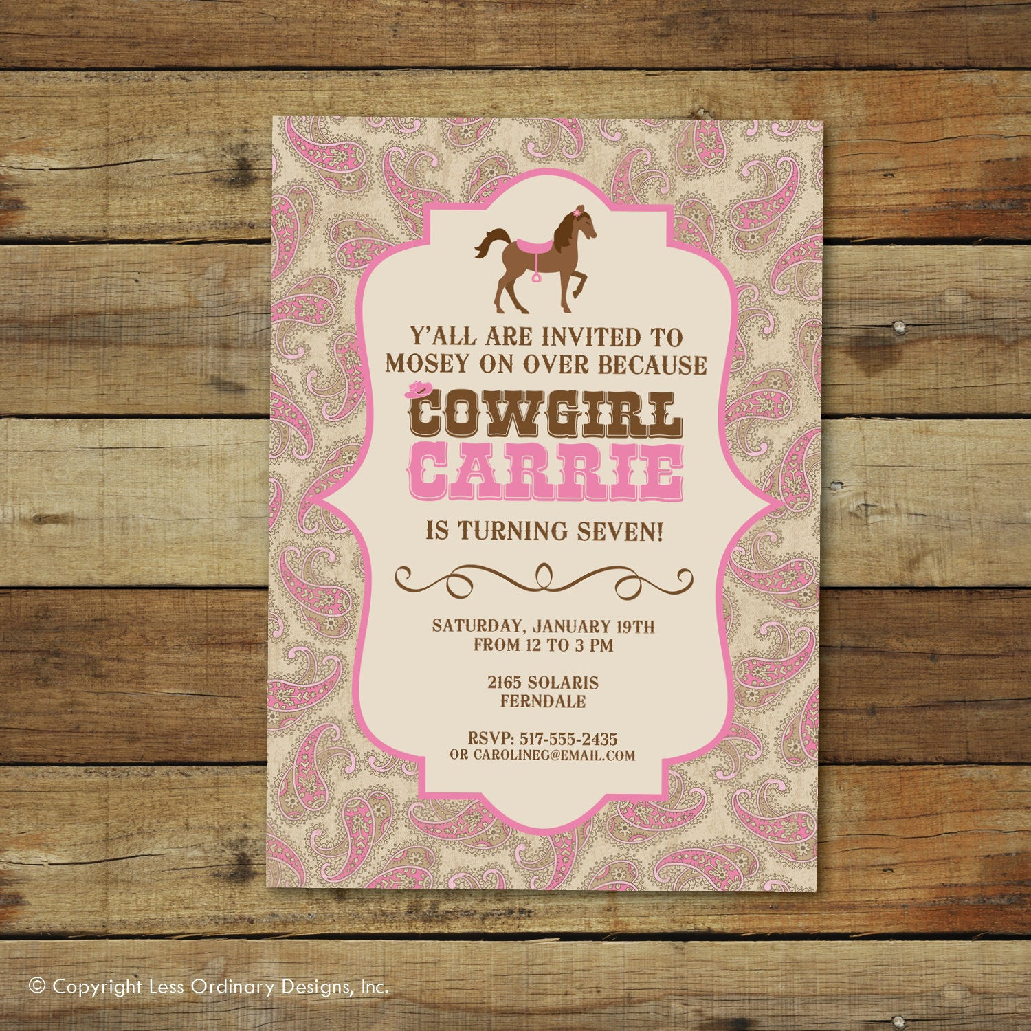 Cowgirl Birthday Party Invitations
 Cowgirl birthday invitation cowgirl birthday party pink