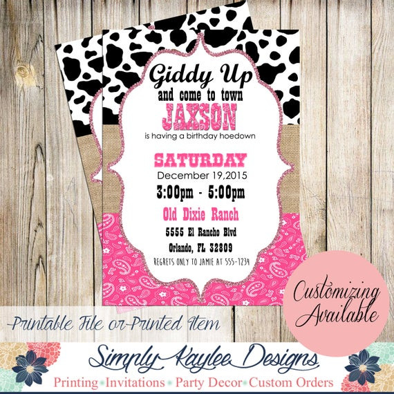 Cowgirl Birthday Party Invitations
 Cowgirl Birthday Party Invitation Western by