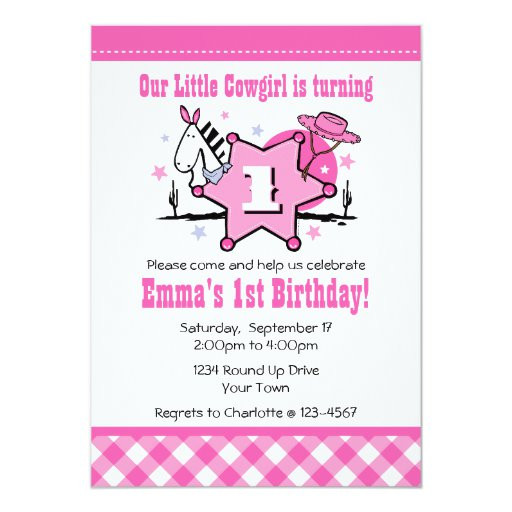 Cowgirl Birthday Party Invitations
 Little Cowgirl 1st Birthday Party Invitation