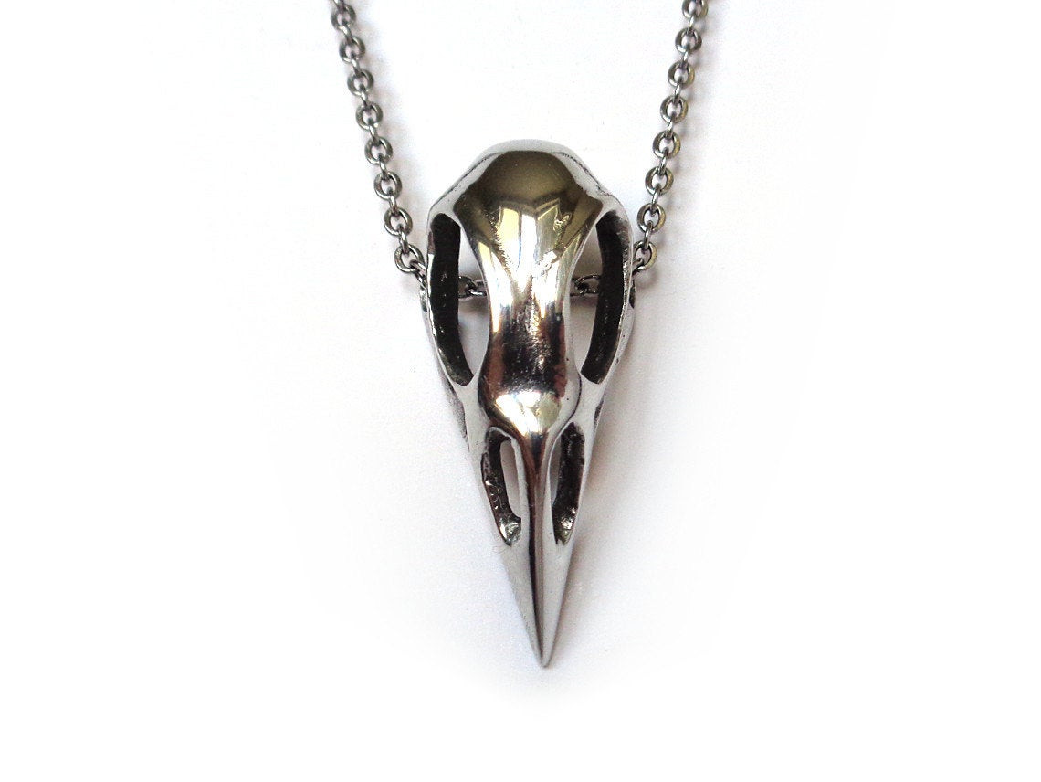 Crow Skull Necklace
 Bird Skull Necklace in Polished Pewter Raven & Crow by Farjil