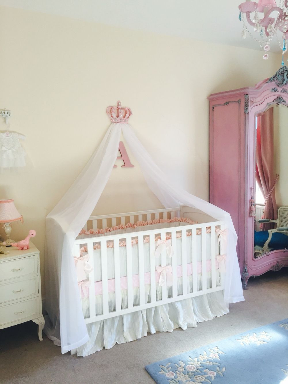 Crown Decor For Baby Room
 Girls pink nursery cot canopy white bed princess crown