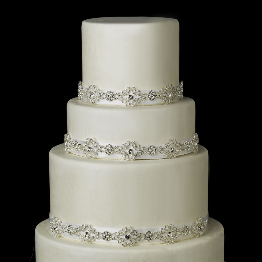 Crystal Wedding Cakes
 Ivory White Silver Austrian Crystal Wedding Cake Ribbon
