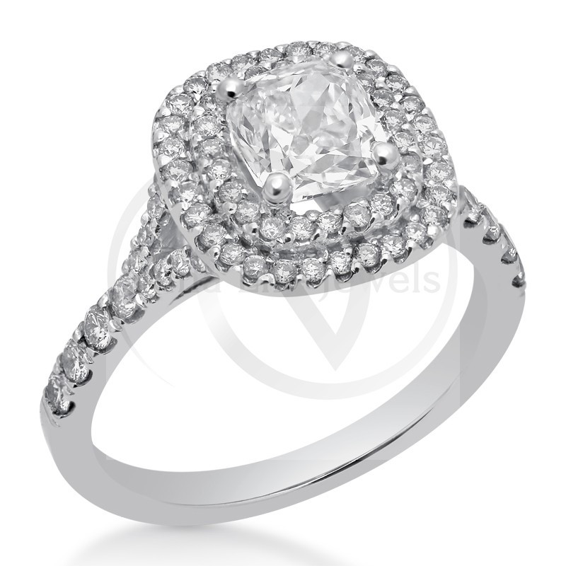 Cushion Cut Halo Diamond Engagement Ring
 1 60CTW Cushion Cut Soleste Inspired Double Halo Diamond