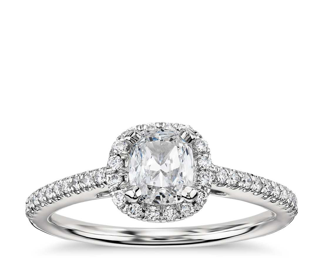 Cushion Cut Halo Diamond Engagement Ring
 Cushion Cut Halo Diamond Engagement Ring in 18k White Gold