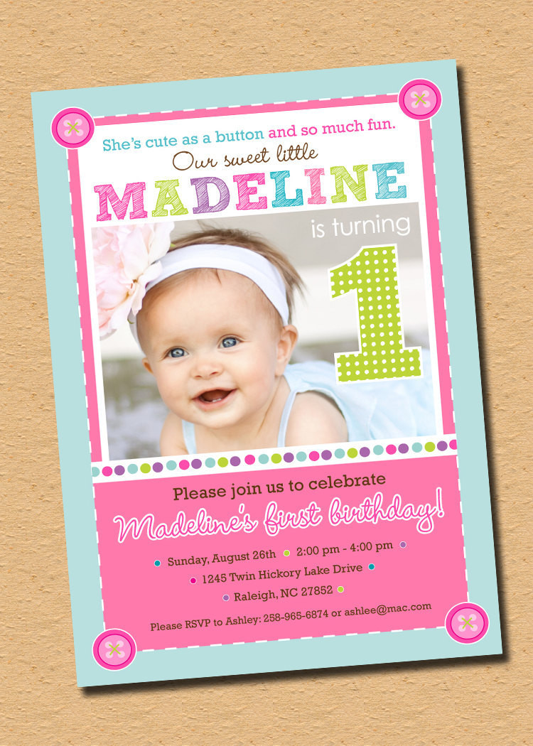 Cute Birthday Invitations
 Cute As A Button First Birthday Party Invitation