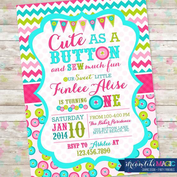 Cute Birthday Invitations
 Cute as a Button Birthday Invitation Printable Invite Cute