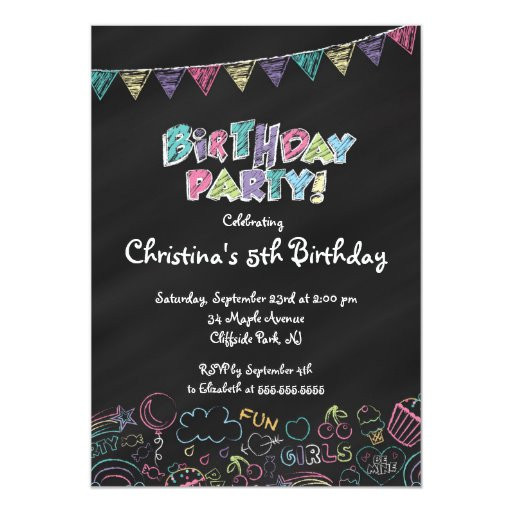 Cute Birthday Invitations
 Cute Chalkboard Girls Birthday Party Invitation