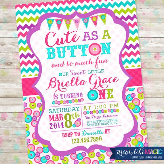 Cute Birthday Invitations
 Cute as a Button Birthday Invitation Sew Sweet Invite with