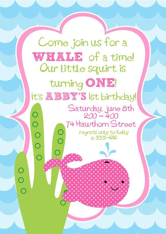 Cute Birthday Invitations
 Items similar to Cute Hot Pink Girly Whale Birthday Party