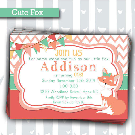 Cute Birthday Invitations
 Cute Little Fox 1st Birthday Invitation