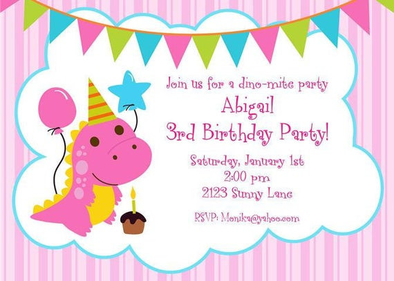 Cute Birthday Invitations
 Cute Pink Dinosaur Birthday Invitations