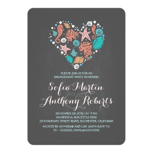Cute Engagement Party Ideas
 Chalkboard heart cute beach engagement party card