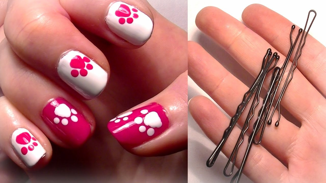 Cute Nail Ideas Easy
 HELLO KITTY Inspired Nails Using A Bobby Pin Easy