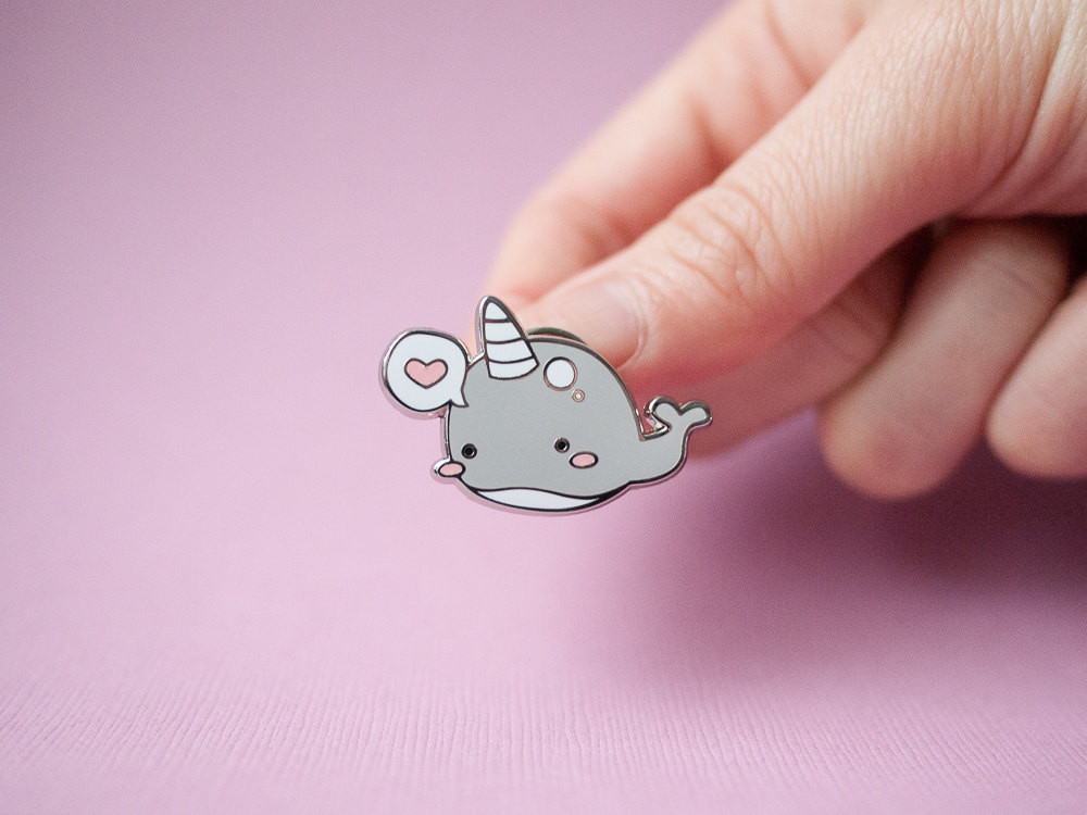 Cute Pins
 Narwhal Whale Pin Silver Enamel Pin Cute Narwhal with