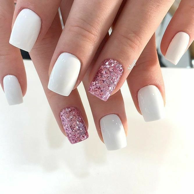 Cute White Nail Designs
 Square Nails White Nails Pink Glitter Nails Acrylic