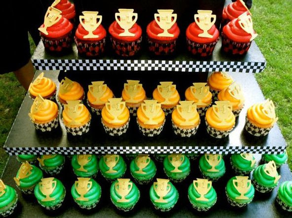 Daytona 500 Party Food Ideas
 NASCAR Cupcake Tower with their ages and cars