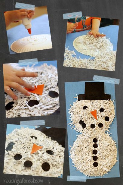 December Craft For Kids
 Shredded Paper snowman simple recycled craft for kids