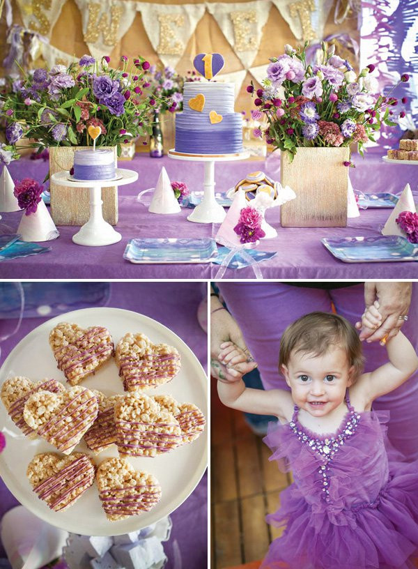 Decoration Ideas Purple Birthday Party
 Groovy & Glitzy "Purple Haze" First Birthday Party
