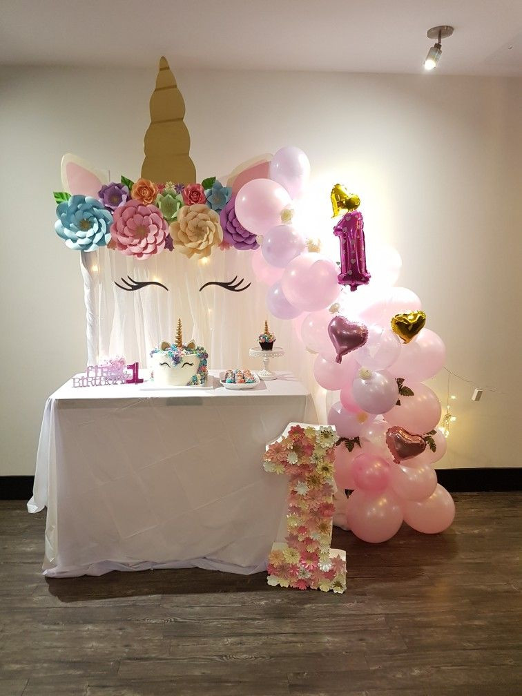 Decorations For Birthday
 Unicorn set up for a sweet first birthday party in 2019