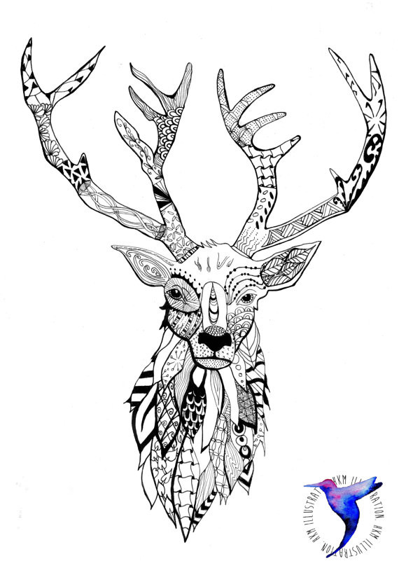 Deer Coloring Pages For Adults
 Zentangle Stag Head Screen Print