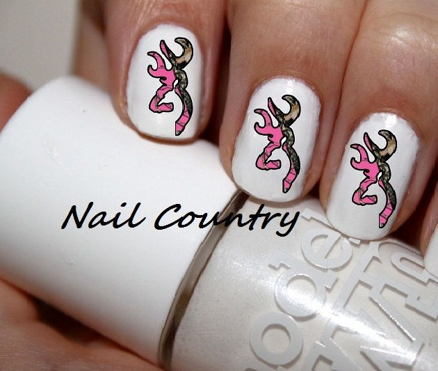 Deer Nail Art
 50pc Country Pink Camo Deer Nail Decals Nail Art by