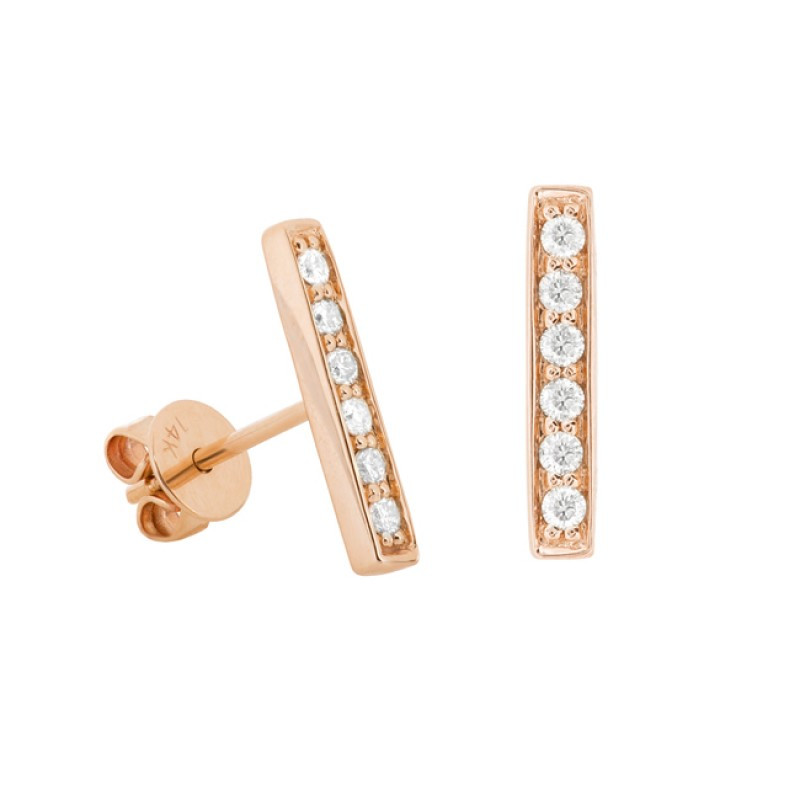Diamond Bar Earrings
 14k Rose Gold Diamond Pave Bar Stud Earrings