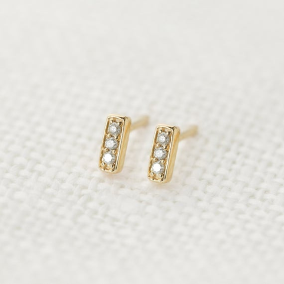 Diamond Bar Earrings
 Pave diamond bar stud earrings in 14k solid yellow gold