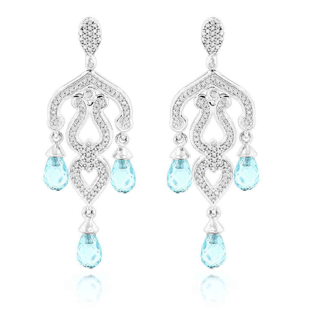 Diamond Chandelier Earrings
 14K Gold Diamond Chandelier Earrings Blue Topaz 0 37ct