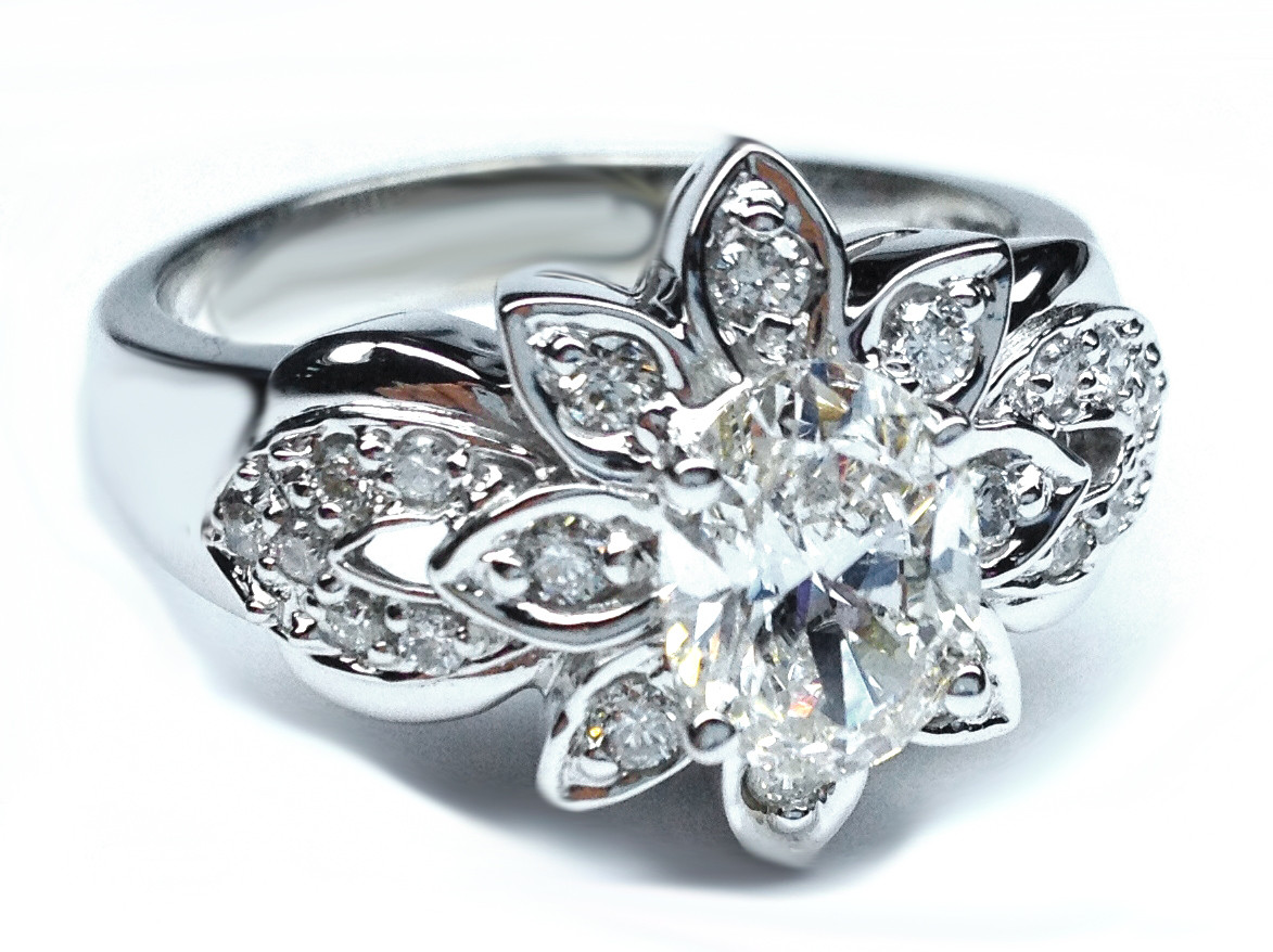 Diamond Flower Engagement Ring
 Engagement Ring Antique Oval Diamond Flower Engagement