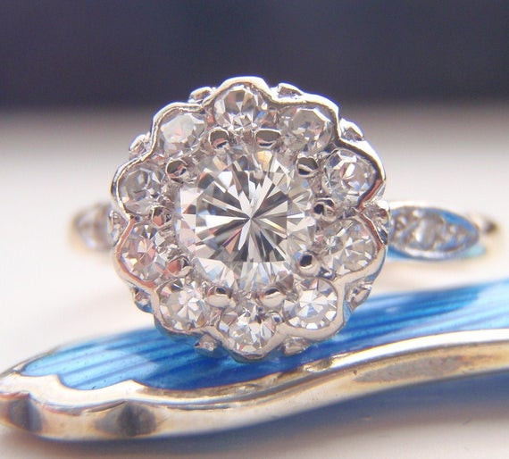 Diamond Flower Engagement Ring
 Engagement Ring Vintage Diamond Cluster Flower Design