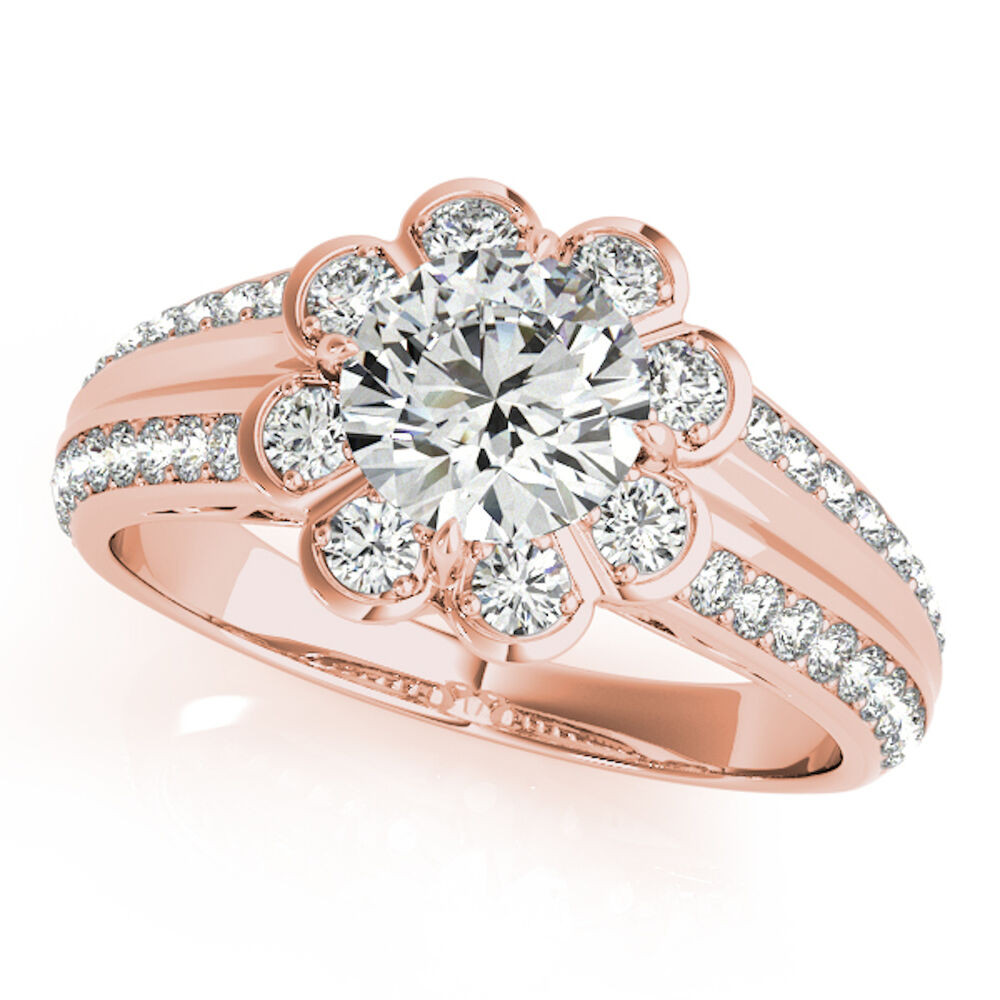 Diamond Flower Engagement Ring
 3 4 Carat Halo Round Diamond Flower Shaped Engagement Ring