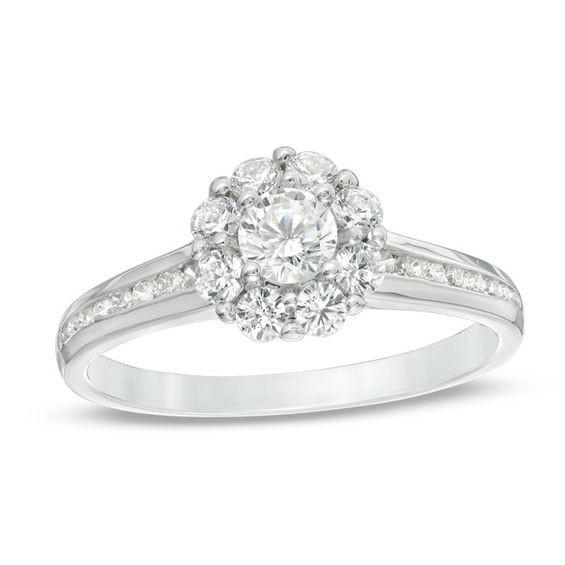 Diamond Flower Engagement Ring
 3 4 CT T W Diamond Flower Frame Engagement Ring in 14K