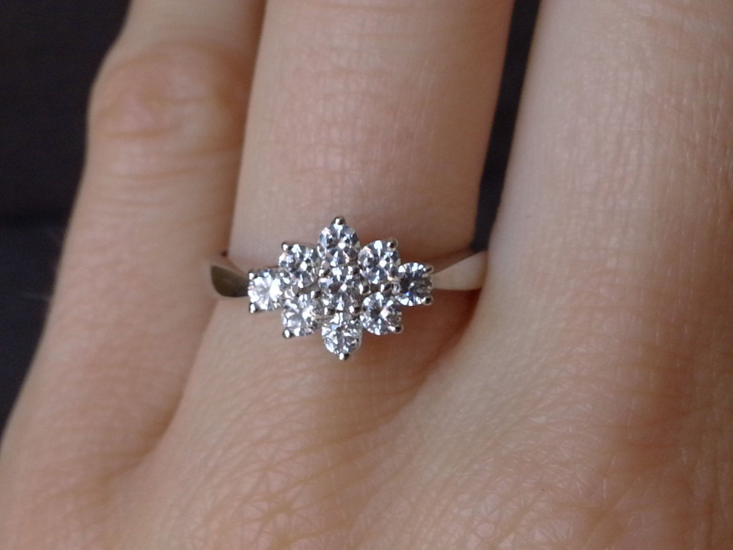 Diamond Flower Engagement Ring
 Flower Diamond Cluster Engagement Ring in 18k White by