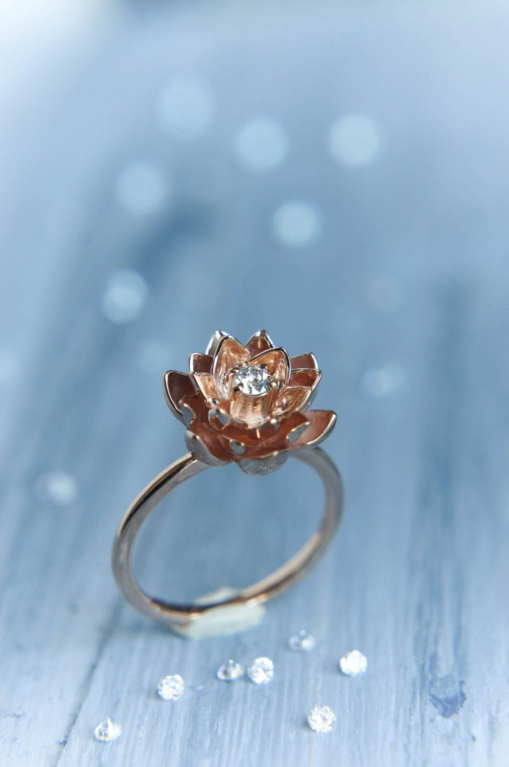 Diamond Flower Engagement Ring
 Gold flower engagement ring diamond ring rose gold ring