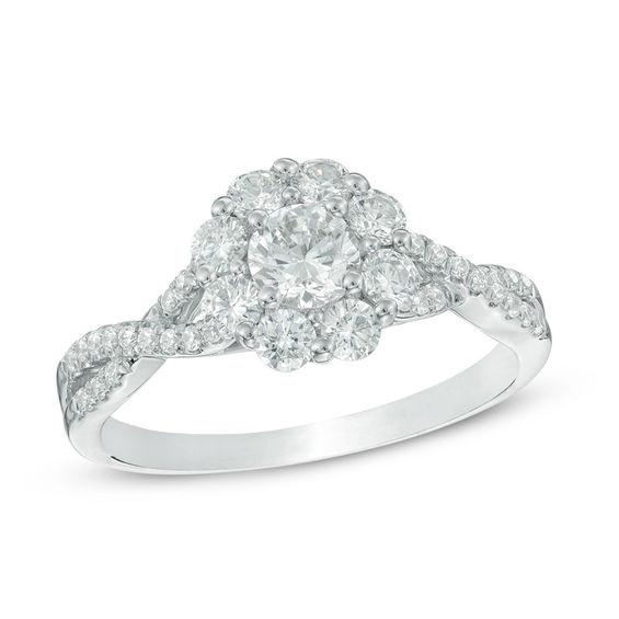 Diamond Flower Engagement Ring
 7 8 CT T W Diamond Flower Frame Twist Engagement Ring in