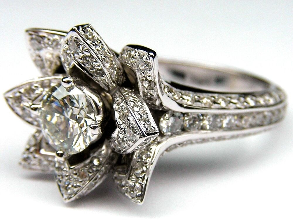 Diamond Flower Engagement Ring
 Certified UNIQUE Flower Rose Diamond Engagement Wedding