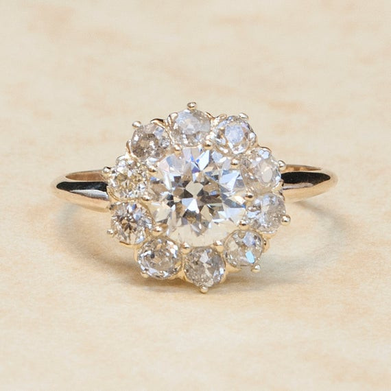 Diamond Flower Engagement Ring
 Items similar to Antique Victorian 14K Yellow Gold