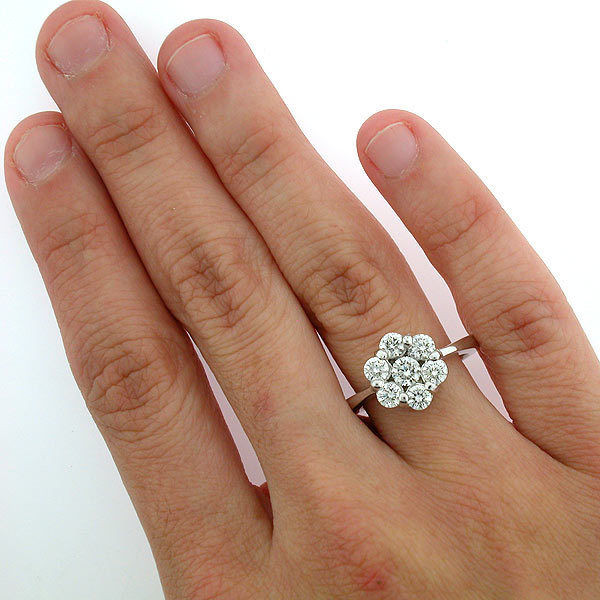 Diamond Flower Engagement Ring
 14k White Gold Diamond Flower Cluster Ring 1 27 Carats
