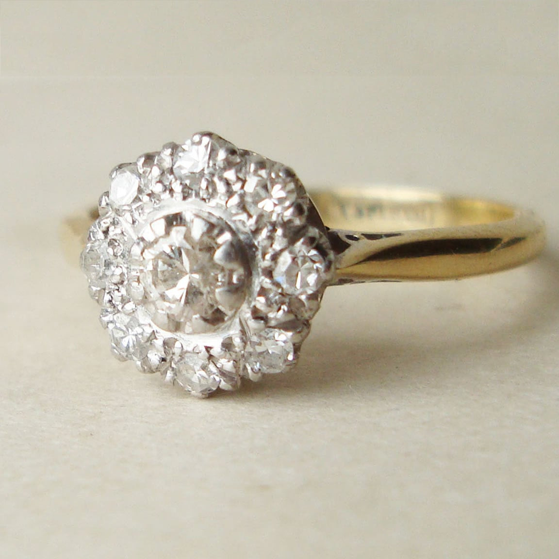 Diamond Flower Engagement Ring
 Antique Diamond Flower Ring Art Deco Diamond Cluster 18k Gold