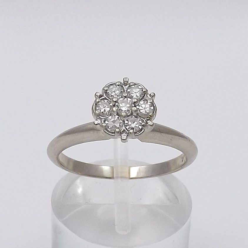 Diamond Flower Engagement Ring
 ART DECO 14K WHITE GOLD 28ctw DIAMOND FLOWER CLUSTER