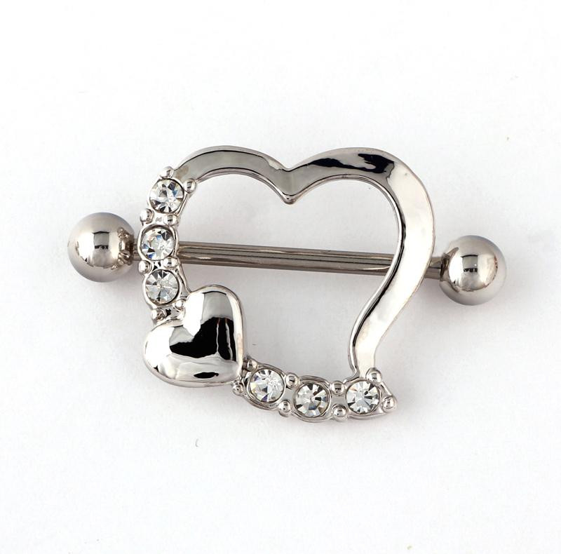 Diamond Nipple Rings
 14G Nipple Shield Rings Barbells Body Jewelry Love Heart
