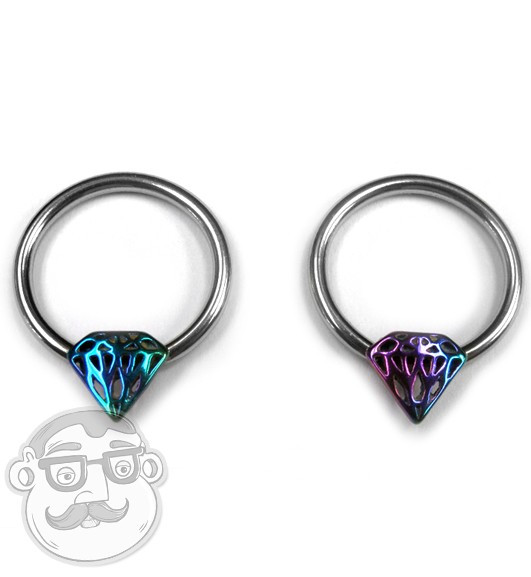 Diamond Nipple Rings
 Bright Rainbow Diamond Nipple Ring 14G