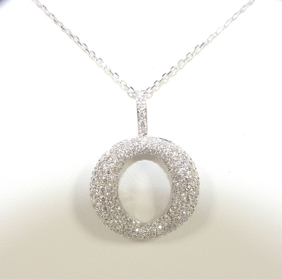Diamond Pendant Necklace
 DIAMOND CIRCLE NECKLACE PAVE DIAMOND PENDANT 18K NEW 1 77