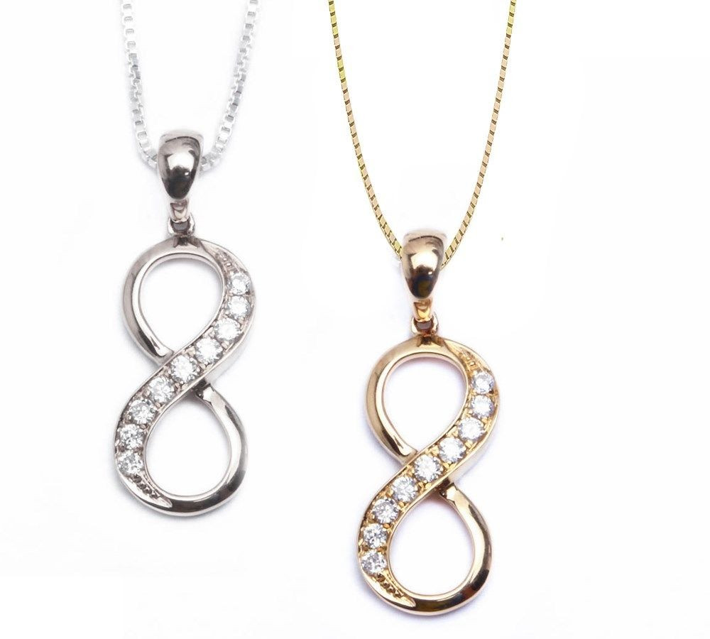 Diamond Pendant Necklace
 INFINITY SOLID 14KT GOLD & DIAMOND PENDANT NECKLACE 18
