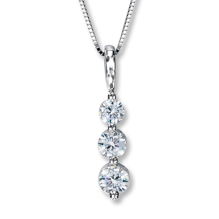Diamond Pendant Necklace
 3 Stone Diamond Necklace 3 4 ct tw Round cut 14K White
