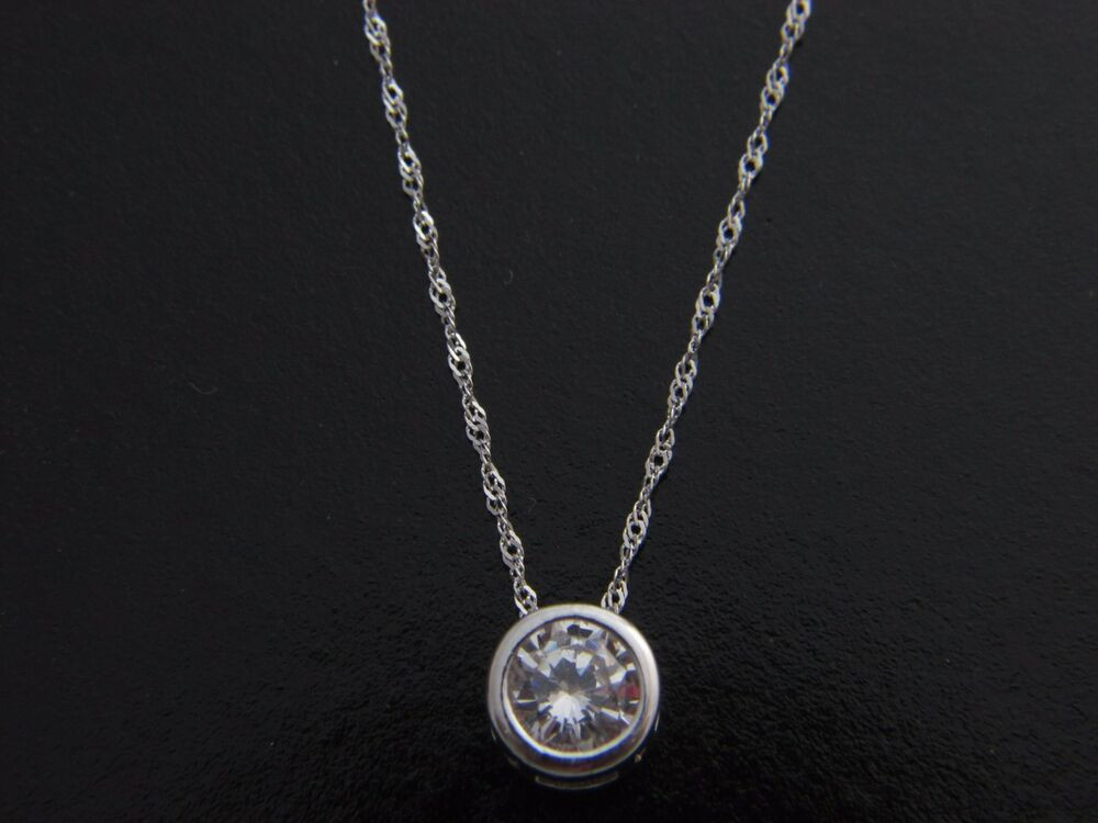 Diamond Pendant Necklace
 1 5 Ct Round Bezel pendant & Rope Chain Necklace Solid 14k