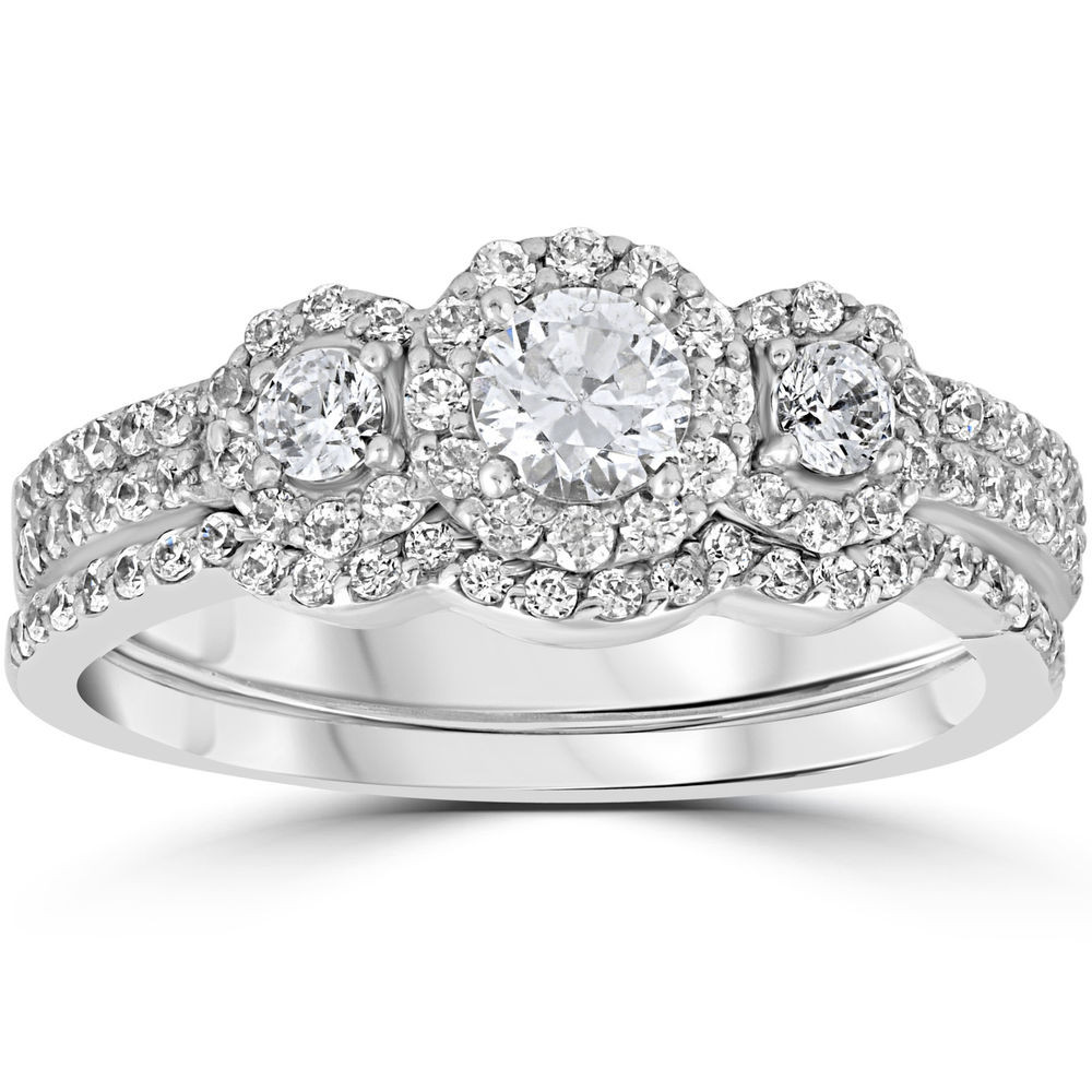 Diamond Ring Sets
 1 00Ct 3 Stone Diamond Engagement Wedding Ring Set 10K